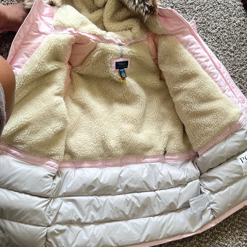 POLO RALPH LAUREN Faux-Fur-Trim Down Parka size L (12-14) NWOT